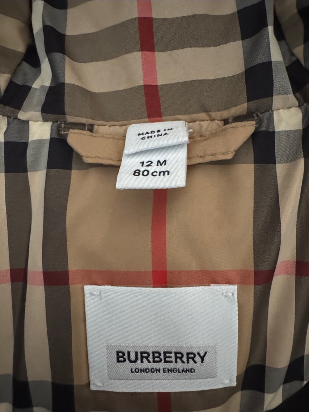 Burberry baby snowsuit Tan Plaid Baby Jacket with Blue Lining - Picture 5 of 5